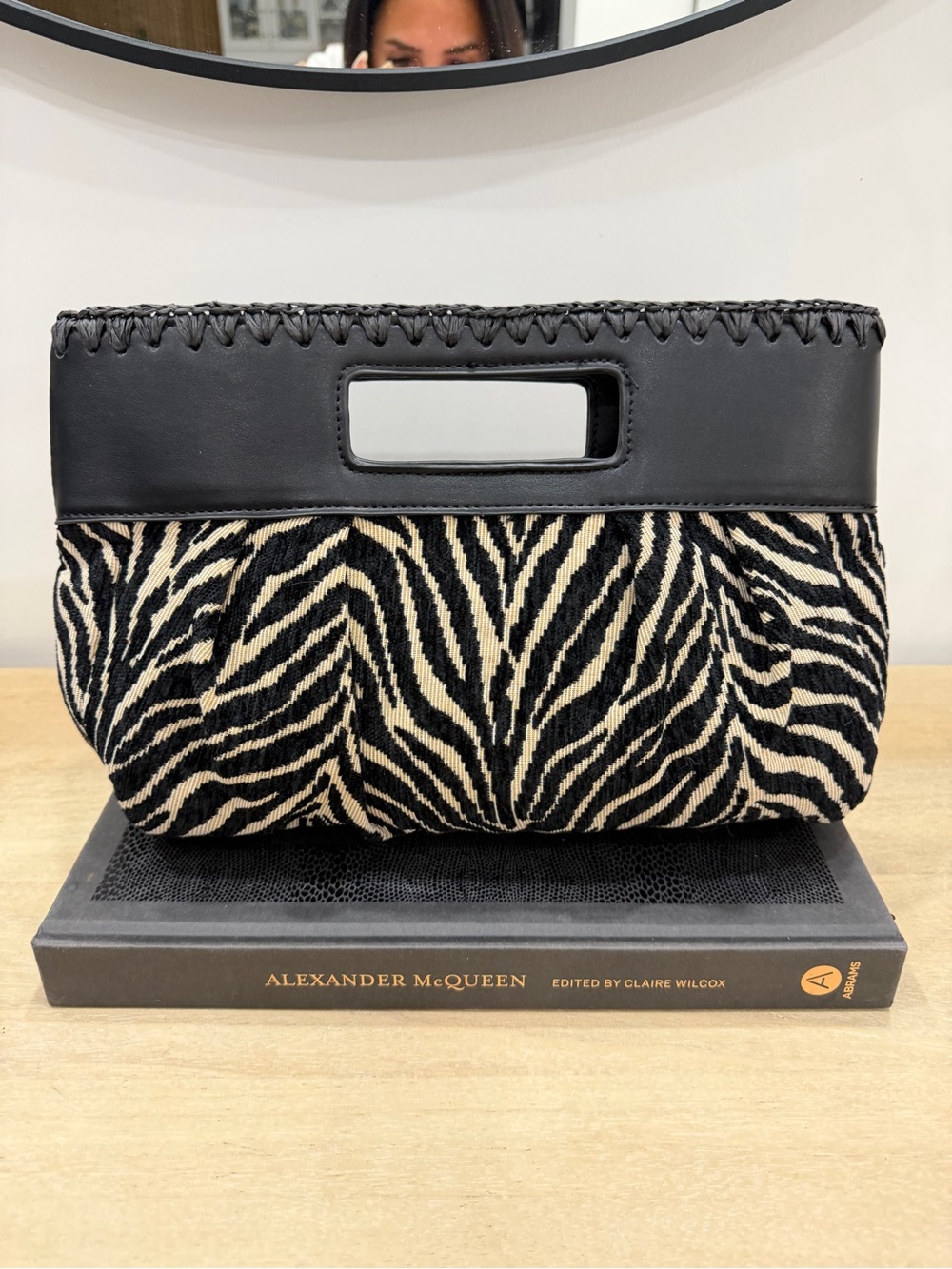 Urban Expressions Black and Cream Zebra Cutout Handle Clutch